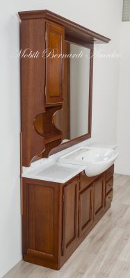 Mobile bagno stile classico arte povera in legno massello di noce con marmo di Carrara